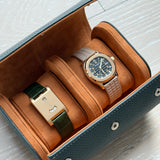 2-slot leather travel watch box in green