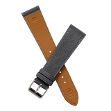 Back of the Dark Grey Alcantara watch strap showing its Zermatt leather lining