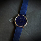 navy blue suede watch strap with blue dial lange