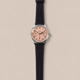 nubuck black strap with a salmon dial watch