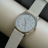 Craie Togo leather watch strap worn on a Patek Philippe